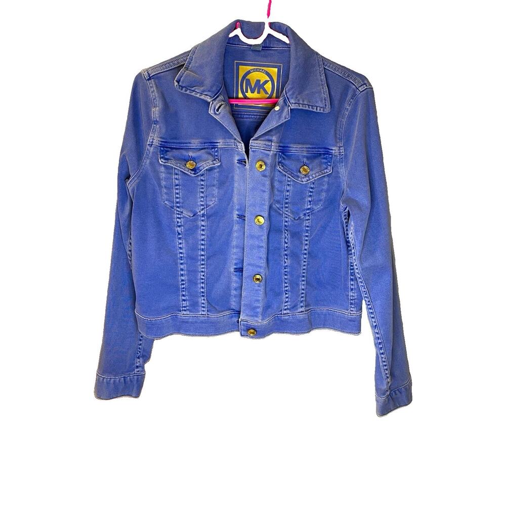 Michael Kors MK Women's Oxford Blue Jacket Size M Button Front Collared Pockets